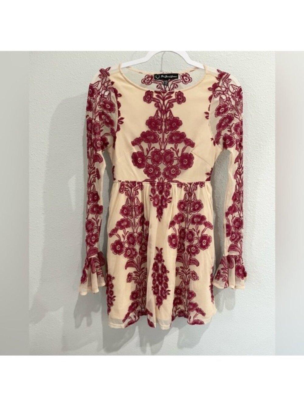 For Love And Lemons Embroidered Feminine Dress Ethereal Romantic Floral Boho Red